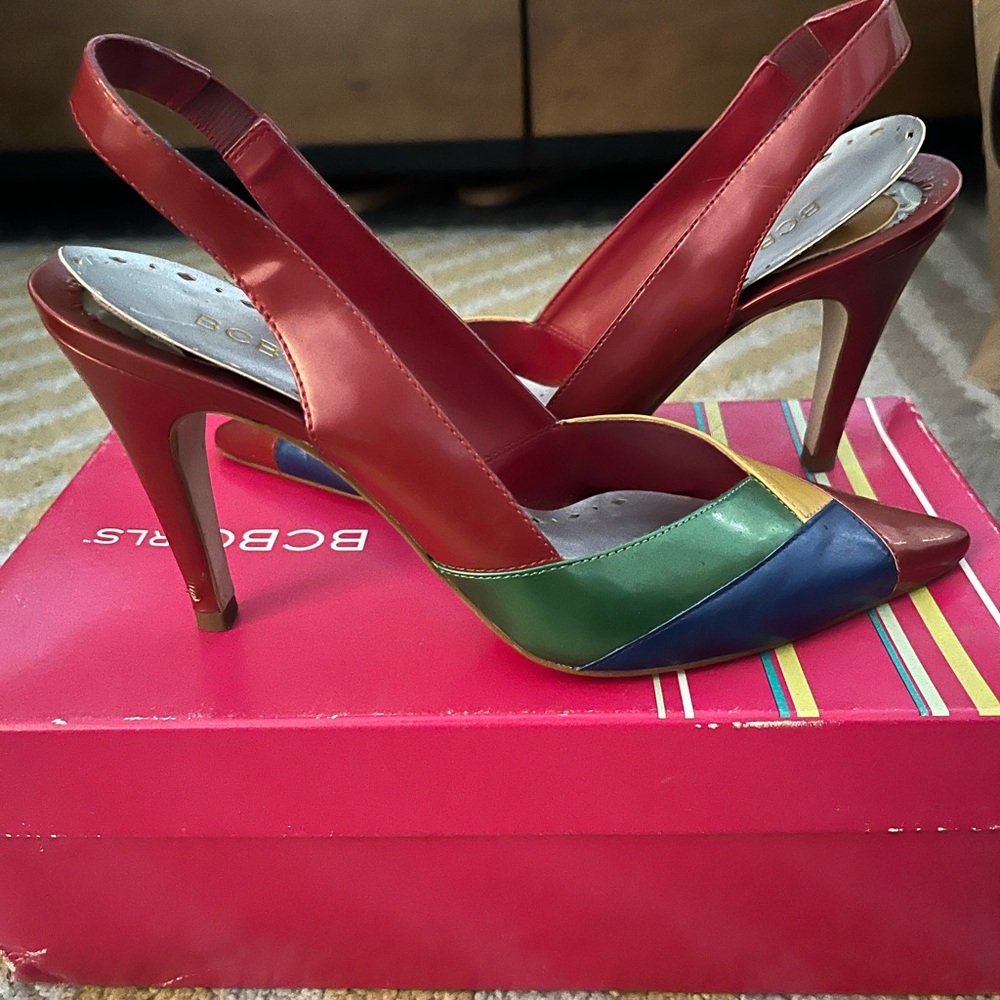 BCBGirls Red Heels with Pointed Toe and Slingback Design